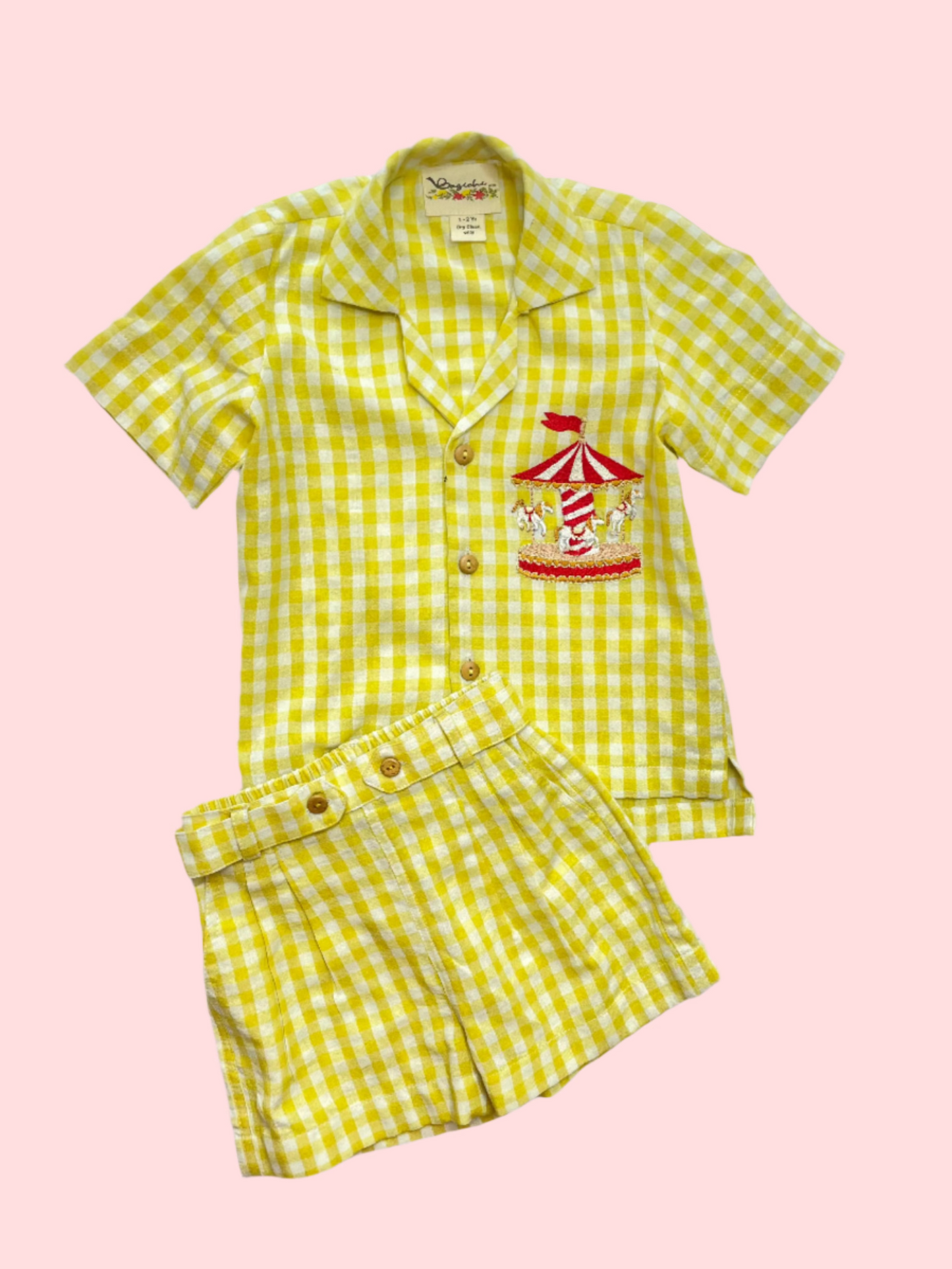 Yellow gingham set with Carousal
