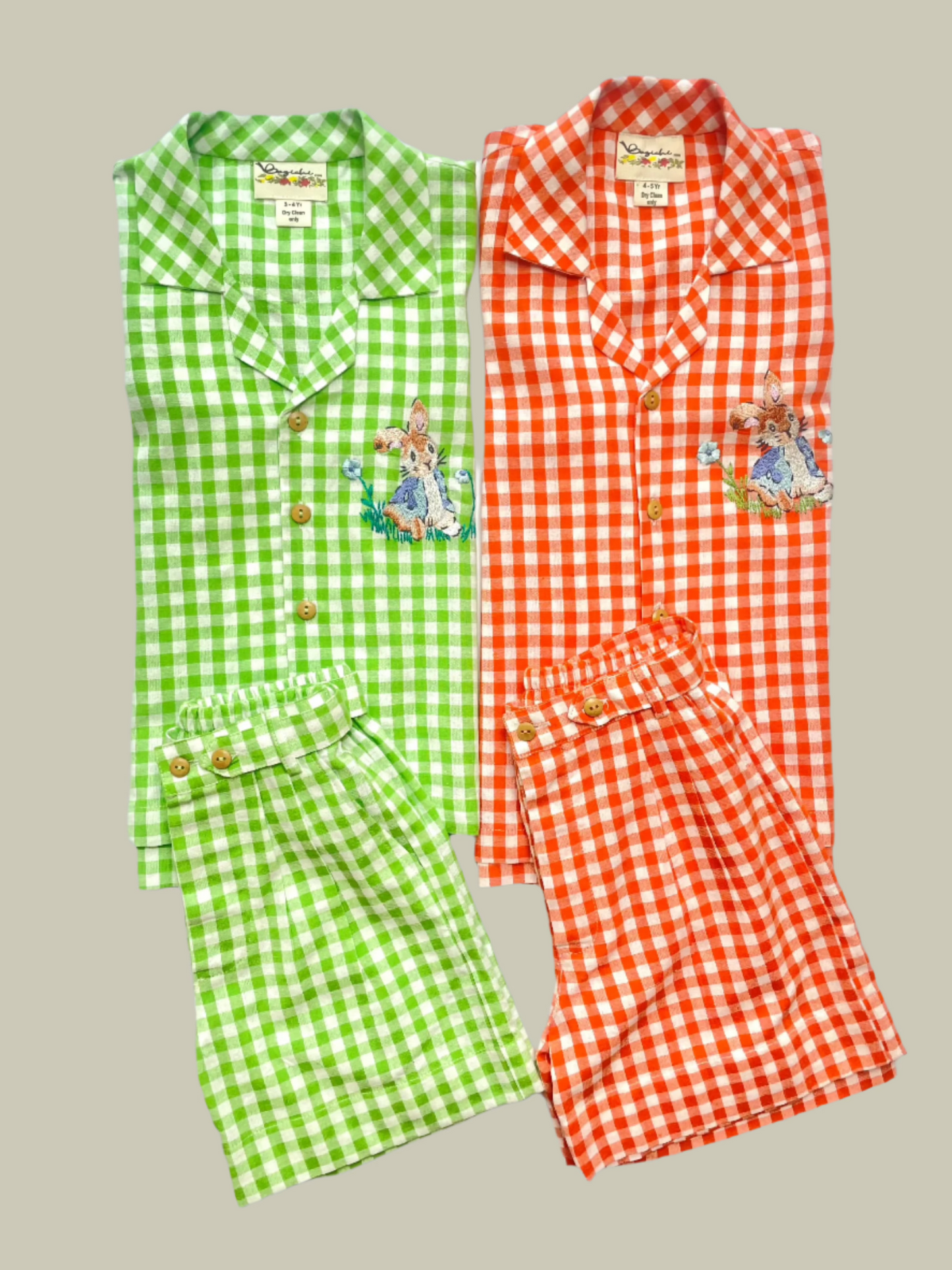 Green gingham set with peter rabbit