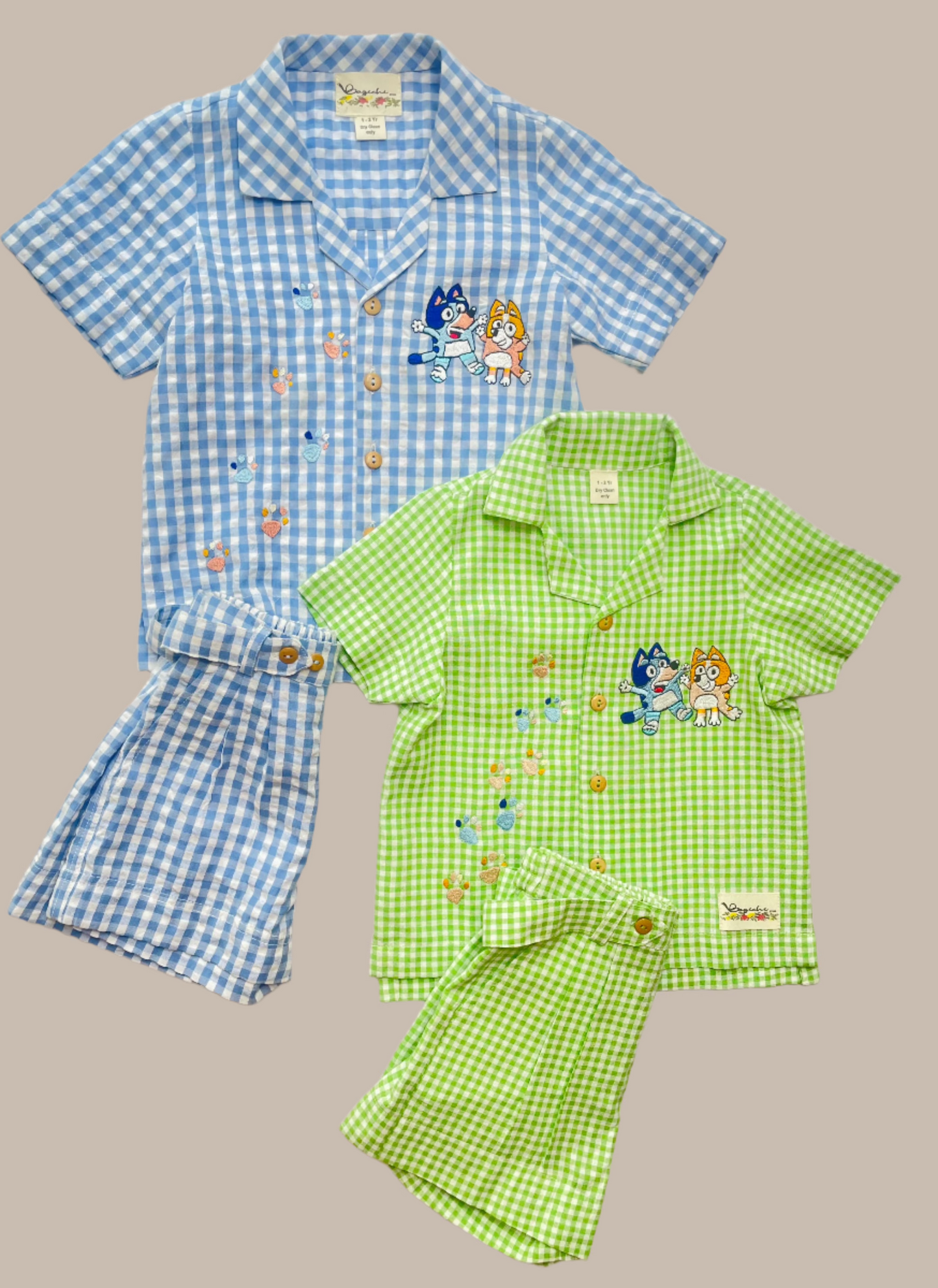 GREEN gingham set with Bluey