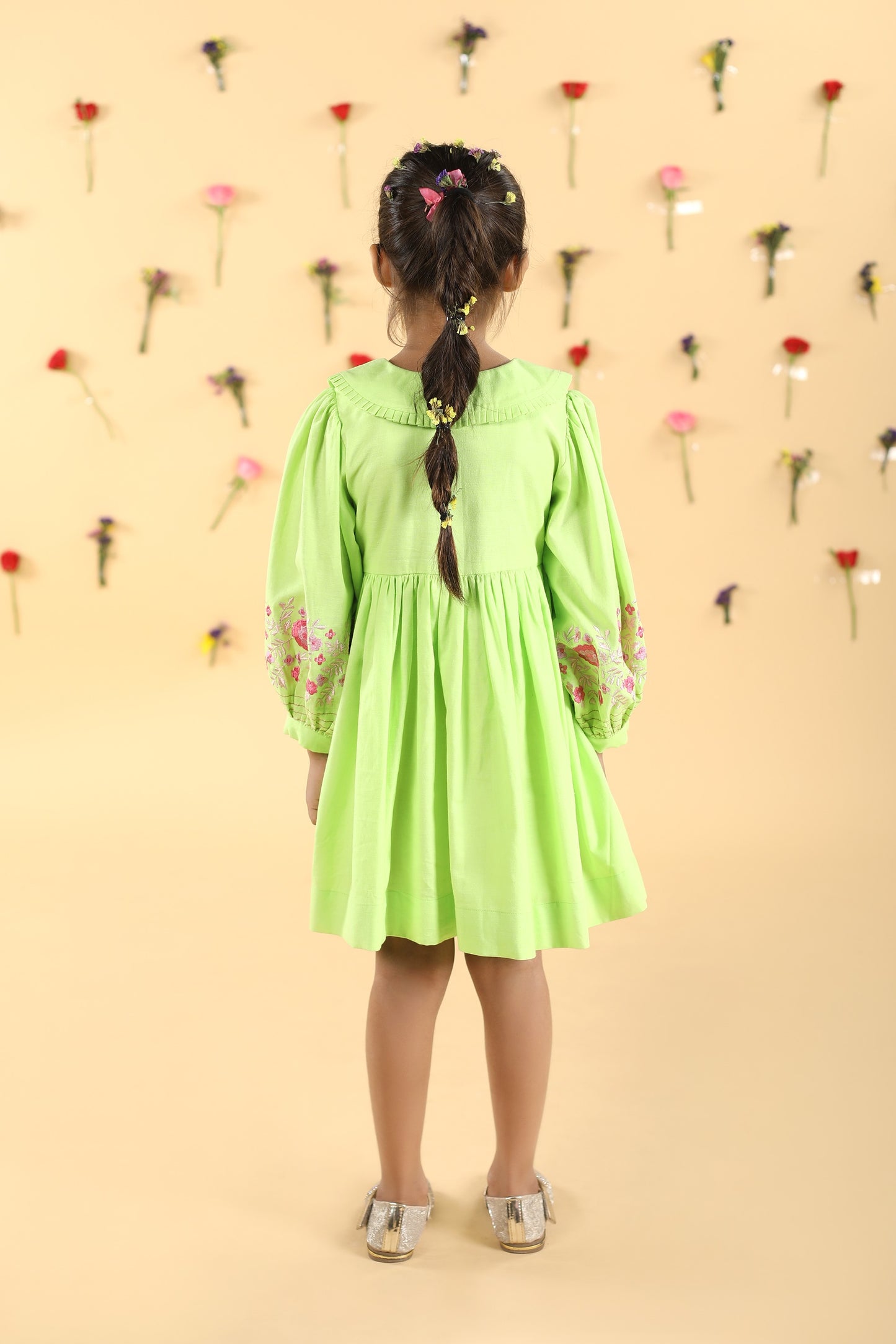 Lime Dress pink flowers