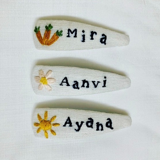 Hand embroidered hair clips for girls