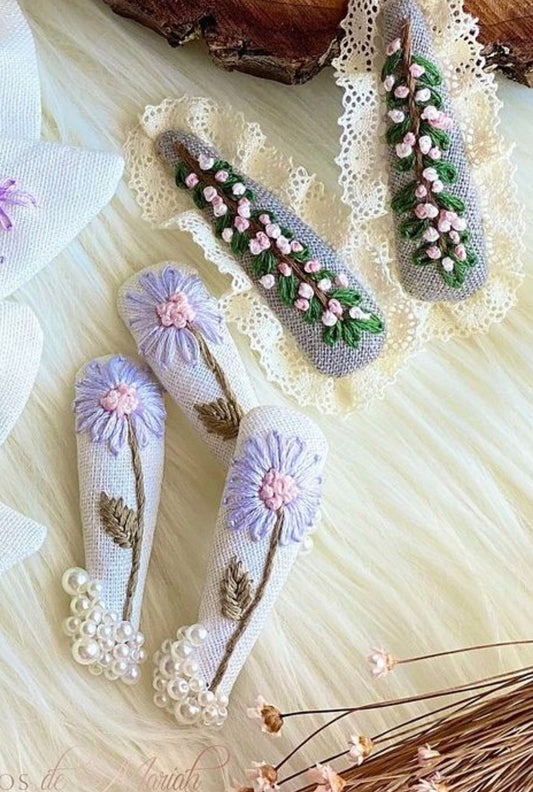 Hand embroidered hair clips for girls