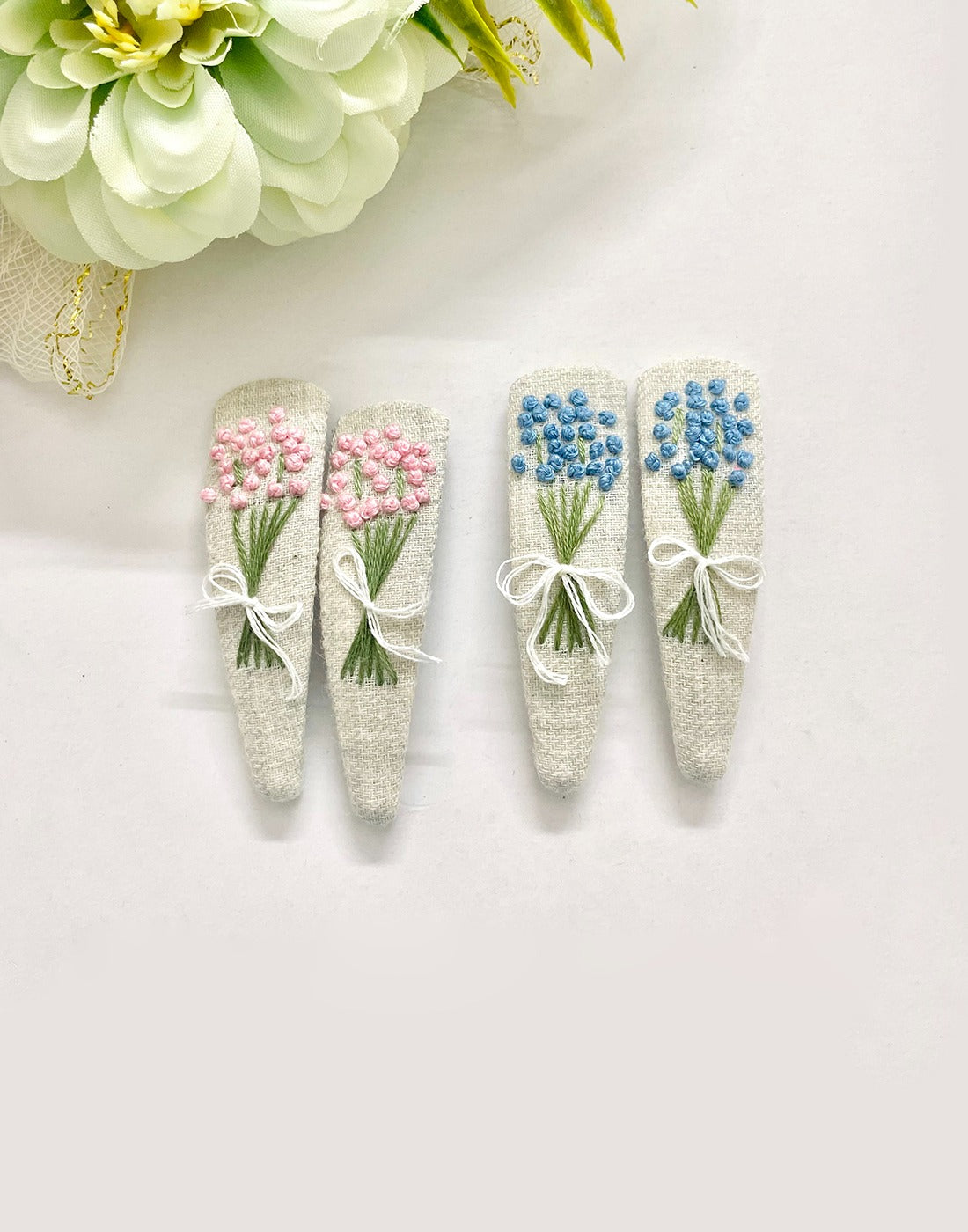 Hand embroidered hair clips for girls