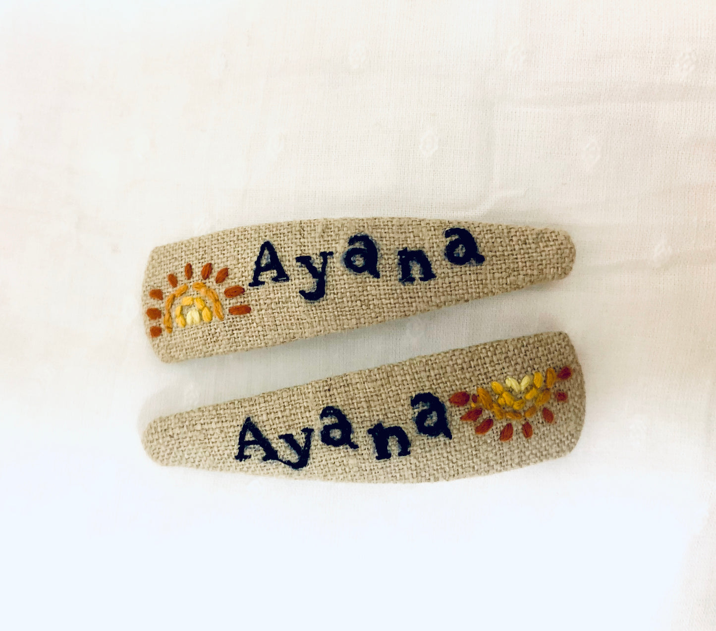 Hand embroidered hair clips for girls