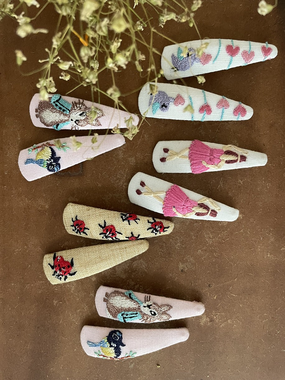 Hand embroidered hair clips for girls