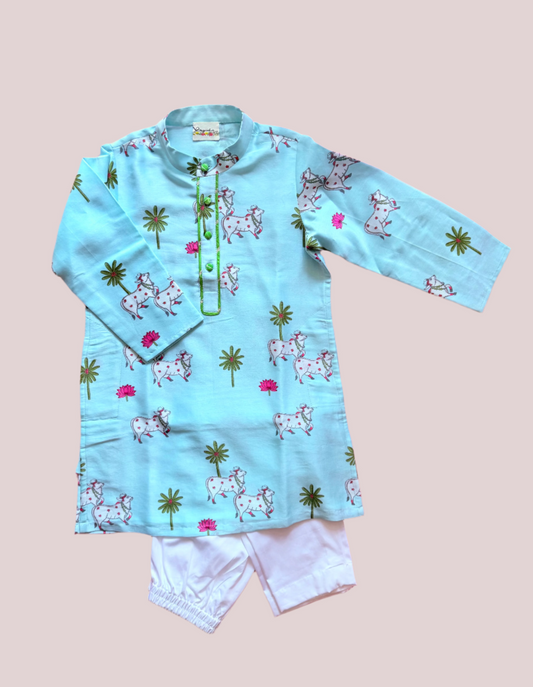 Terq blue silk kurta set