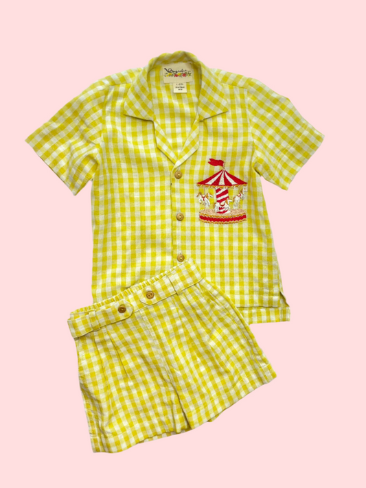 Yellow gingham set with Carousal