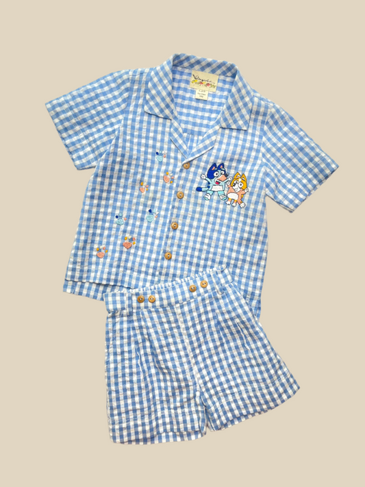 Blue gingham set with Bluey