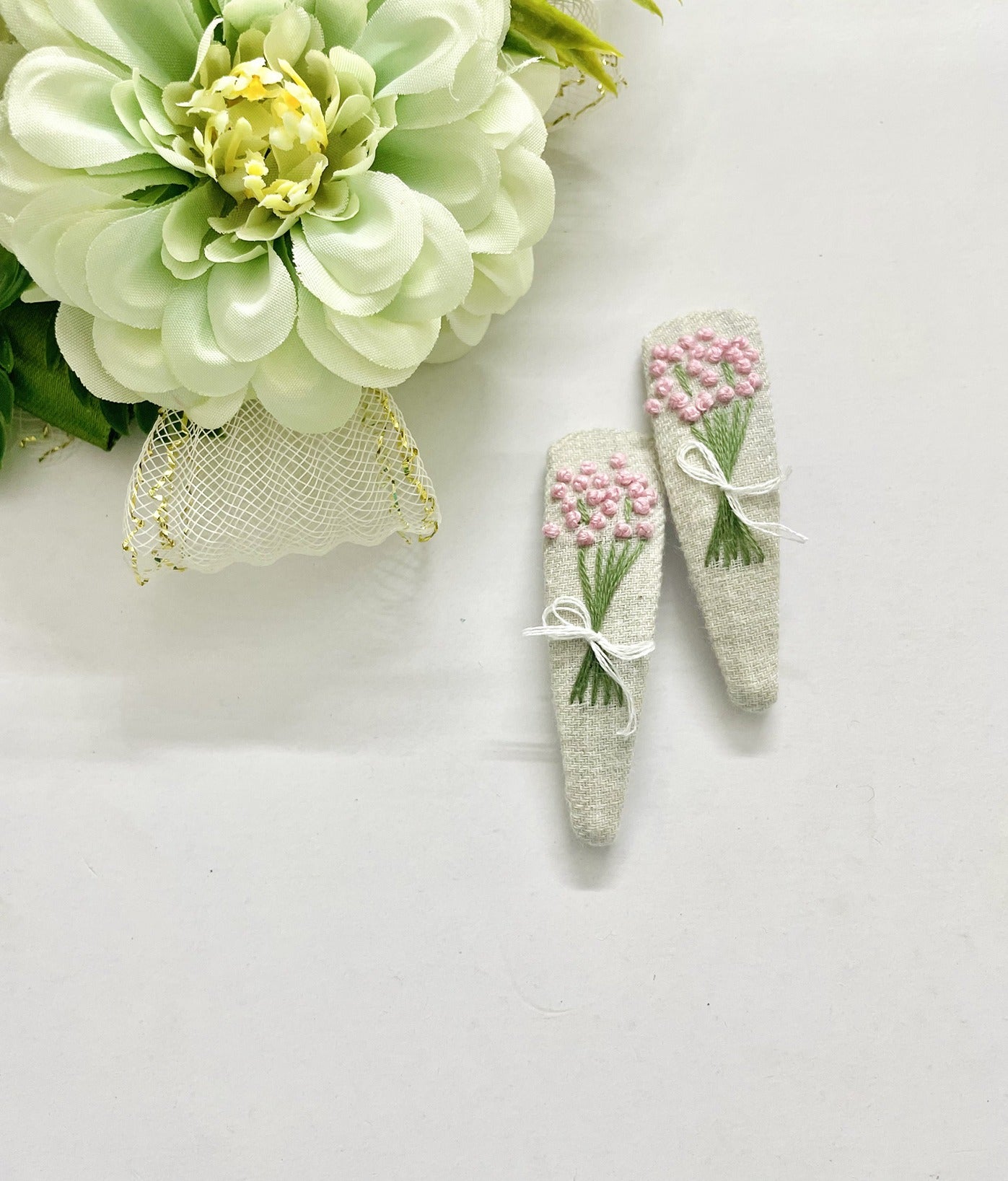 Hand embroidered hair clips for girls