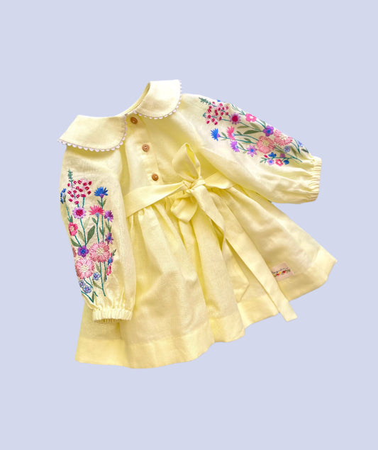 Lemon floral sleeves dress