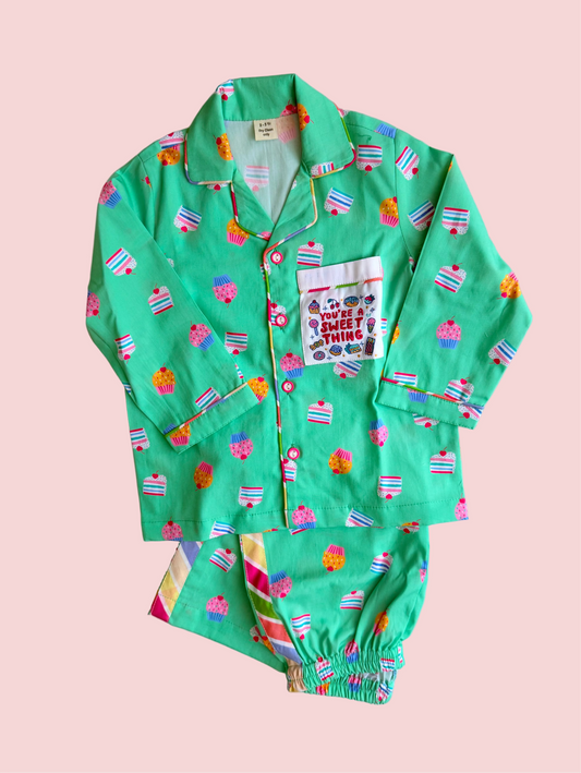 Green cupcake pjs