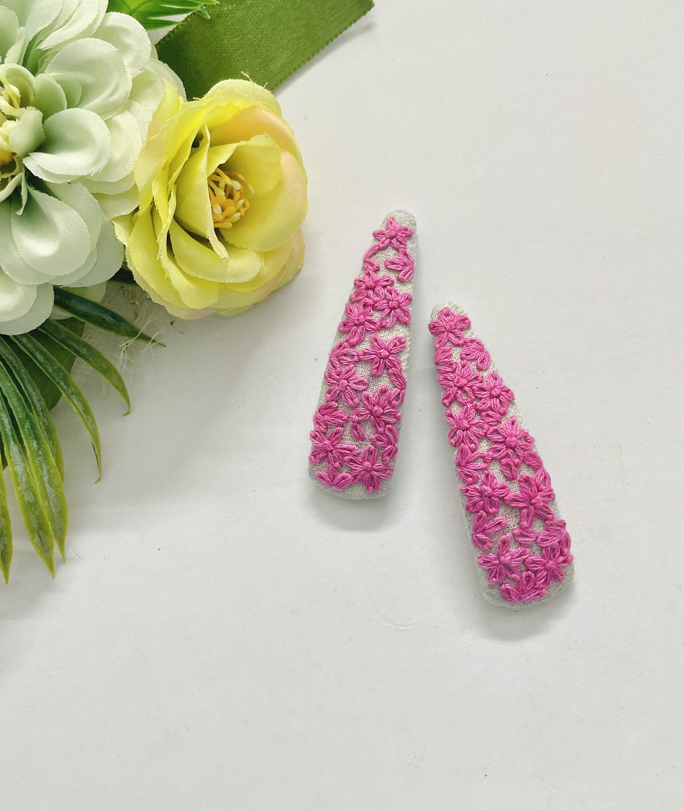 Hand embroidered hair clips for girls