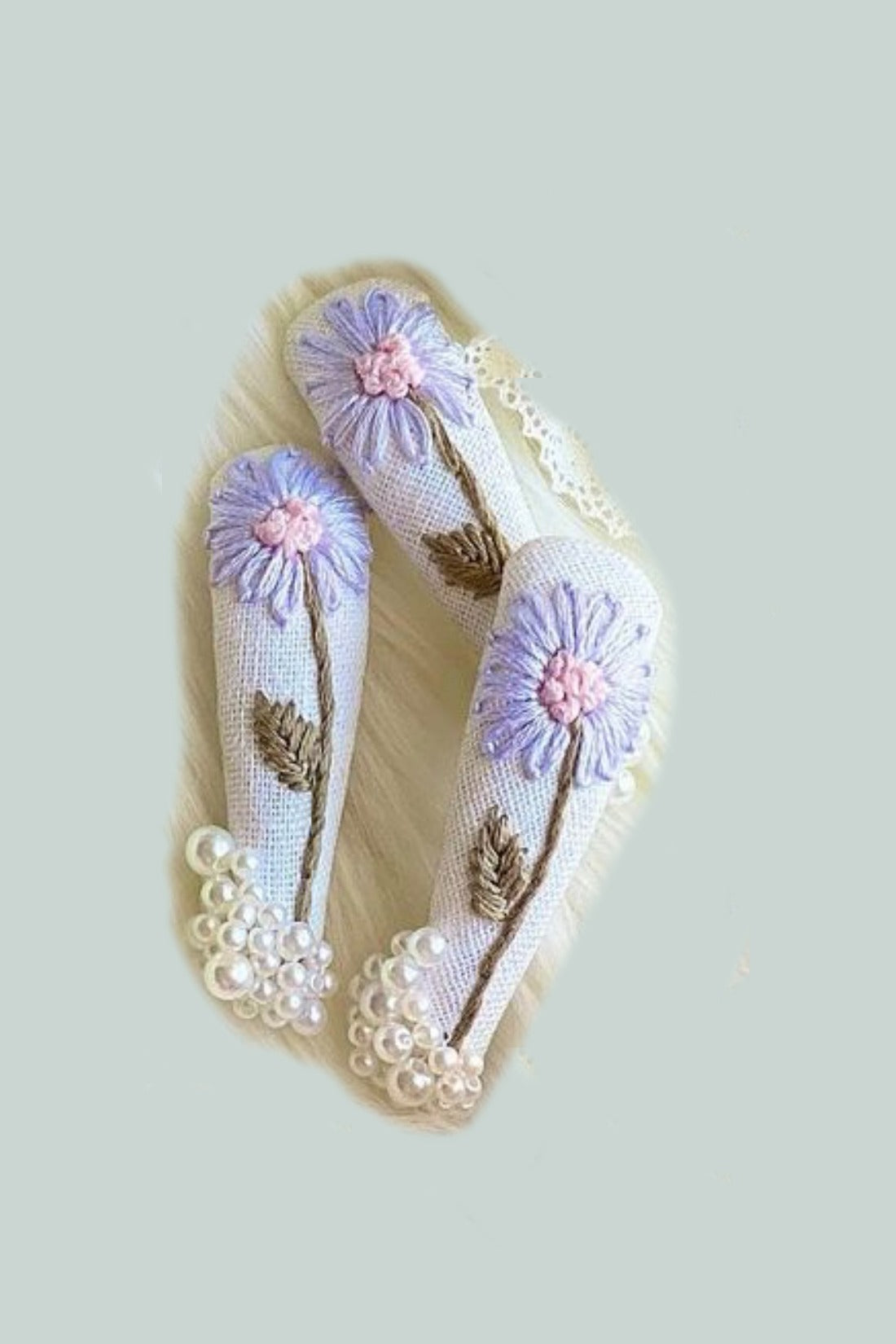 Hand embroidered hair clips for girls